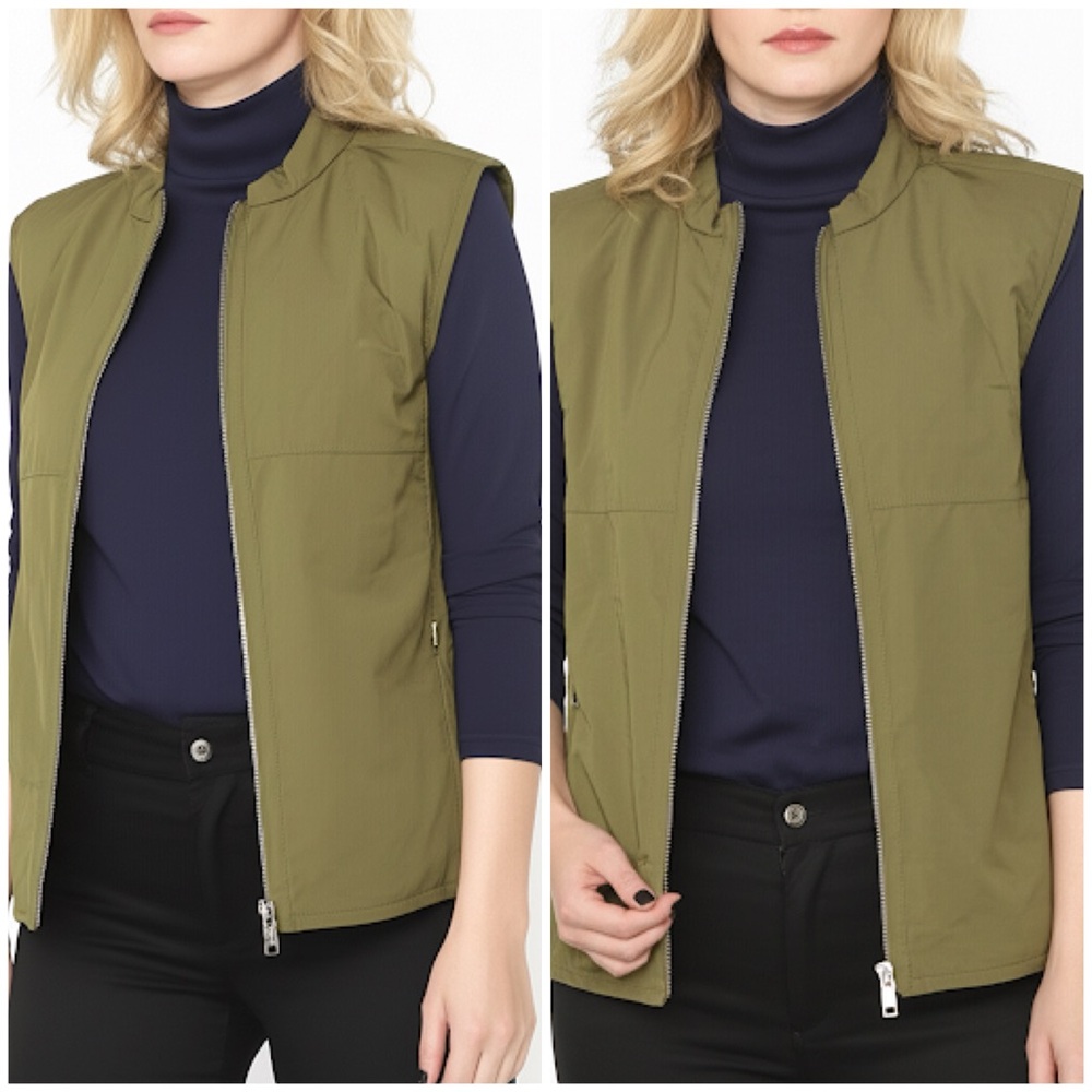 Neutral Olive Green Everyday,‎ Wardrobe Staple Lightweight Zip Up Vest Size XL